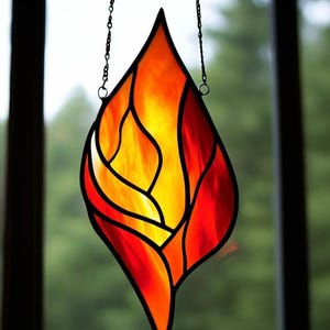 Handmade Stained Glass Fire Suncatcher: Vibrant Flame Window Hanging