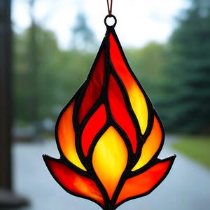 Stained Glass Flame Suncatcher: Fiery Art Glass Decor