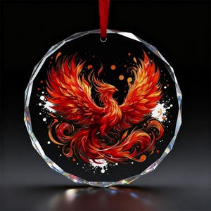Phoenix Crystal Ornament-Window Flame Phoenix-Mythical Bird Glass Decor-Rising Phoenix Gift-Fire Spirit Hanging Art-Spiritual Rebirth Gift